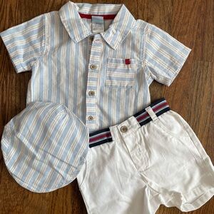 Charming Striped Blue and White Kids Set with Hat